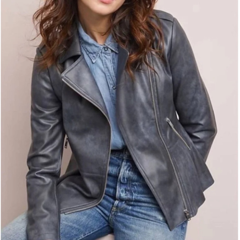 Anthropologie Peplum Faux Leather Moto Jacket Size XSP